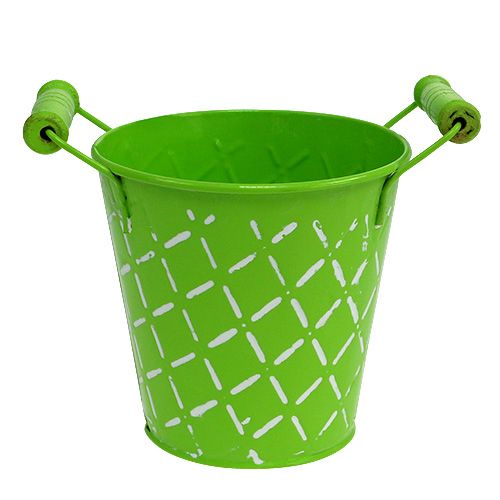 Floristik24 Tin bucket light green with wooden handles Ø11cm H10.5cm
