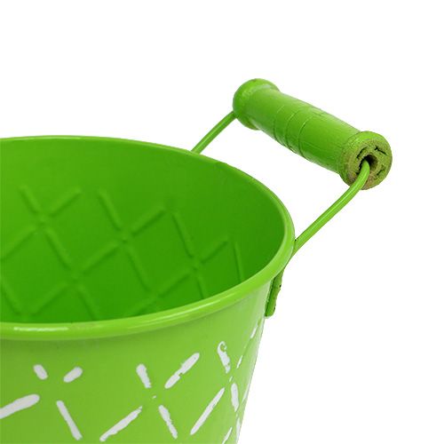 Floristik24 Tin bucket light green with wooden handles Ø11cm H10.5cm