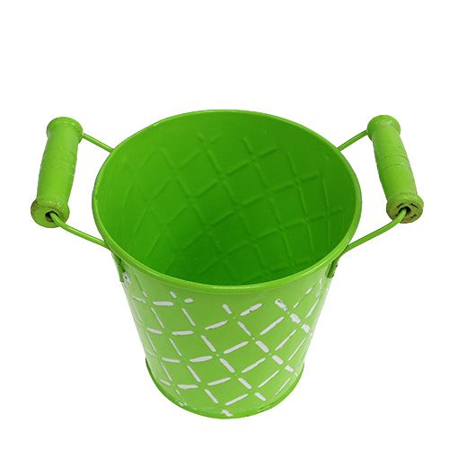 Floristik24 Tin bucket light green with wooden handles Ø11cm H10.5cm