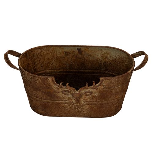 Oval metal bowl with handles, deer motif, rust finish, 36cm | Floristik24.ie