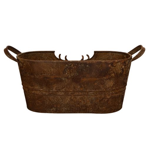 Oval metal bowl with handles, deer motif, rust finish, 36cm | Floristik24.ie