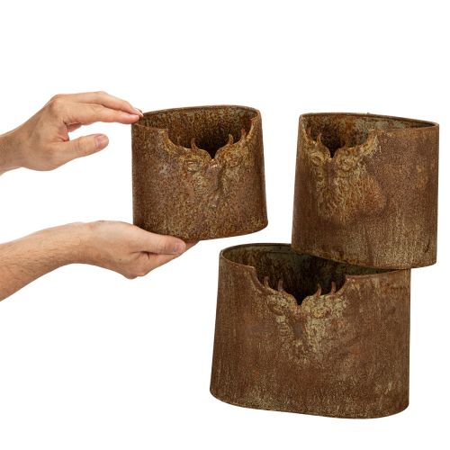 Plant pot deer metal oval rustic set of 3 24cm | Floristik24.ie