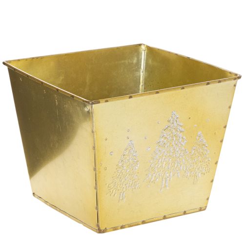 Metal planter with glittering fir tree motif, 18cm