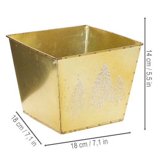 Metal planter with glittering fir tree motif, 18cm | Floristik24.ie