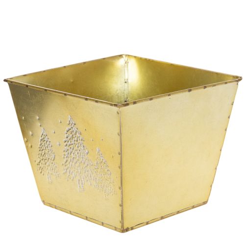 Metal planter with glittering fir tree motif, 18cm | Floristik24.ie
