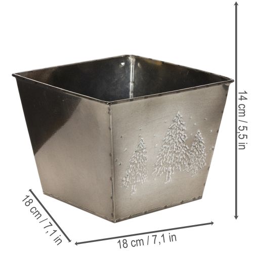 Square metal planter with fir tree motif, 18cm | Floristik24.ie