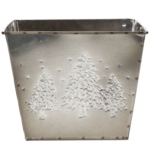 Square metal planter with fir tree motif, 18cm | Floristik24.ie