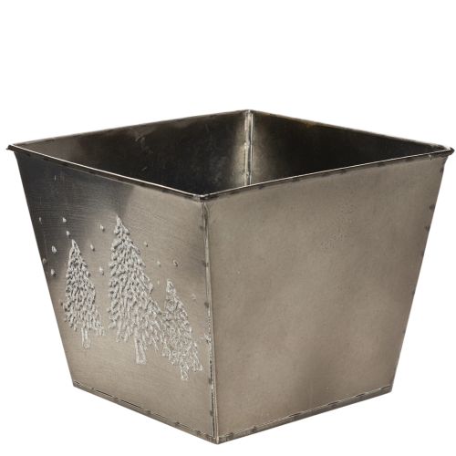 Square metal planter with fir tree motif, 18cm | Floristik24.ie