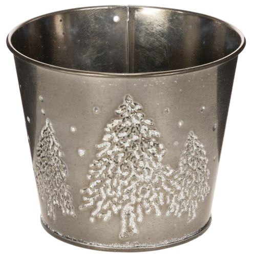 Metal planter with glitter fir trees, 13cm