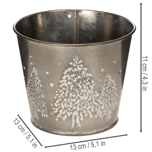 Metal planter with glitter fir trees, 13cm | Floristik24.ie