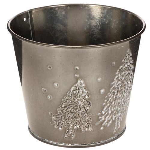 Metal planter with glitter fir trees, 13cm | Floristik24.ie