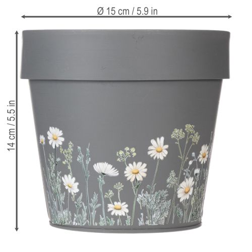 Product Flower pot with delicate wildflower design, practical use on balcony or terrace, 15cm, 3 pieces