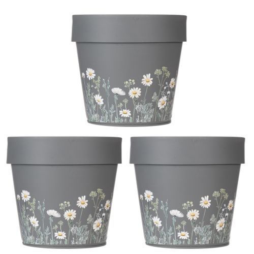 Product Flower pot with delicate wildflower design, practical use on balcony or terrace, 15cm, 3 pieces