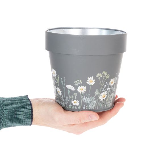Product Flower pot with delicate wildflower design, practical use on balcony or terrace, 15cm, 3 pieces
