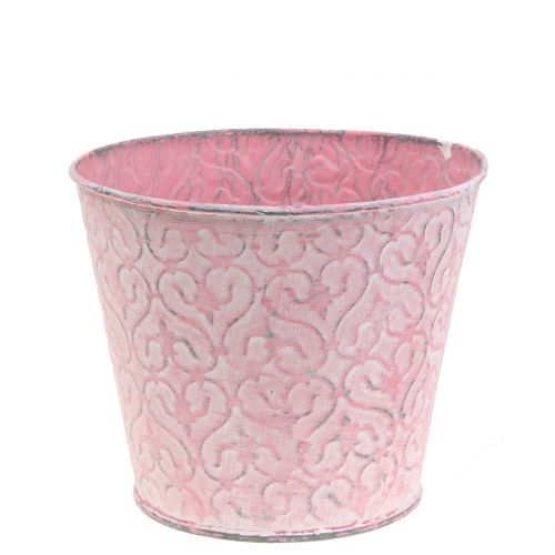 Floristik24 Zinc pot with pink decor Ø12cm H10cm