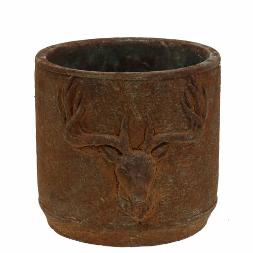 Floristik24 Plant pot rust patina with deer head Ø13.5cm H13cm