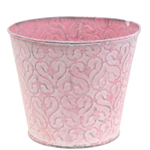 Floristik24 Galvanized pink plant pot, washed white Ø14.5cm H12.5cm