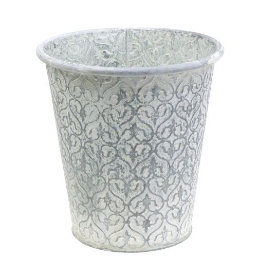 Zinc pot with decor cream washed Ø19cm H20cm