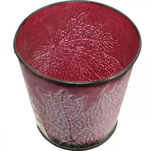Product Planter with leaf decoration, metal vessel, autumn, plant pot wine red Ø10cm H10cm