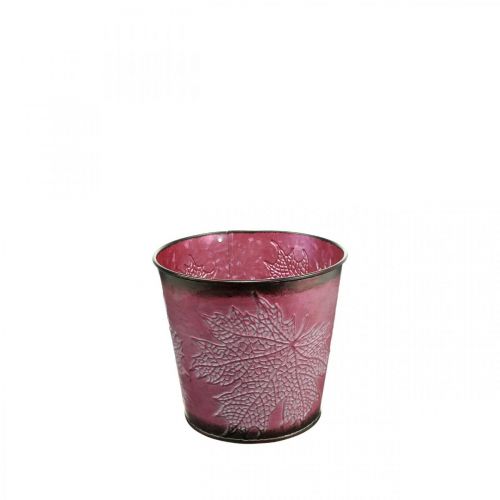 Floristik24 Decorative pot for planting, tin bucket, metal decoration with leaf pattern wine red Ø14cm H12.5cm