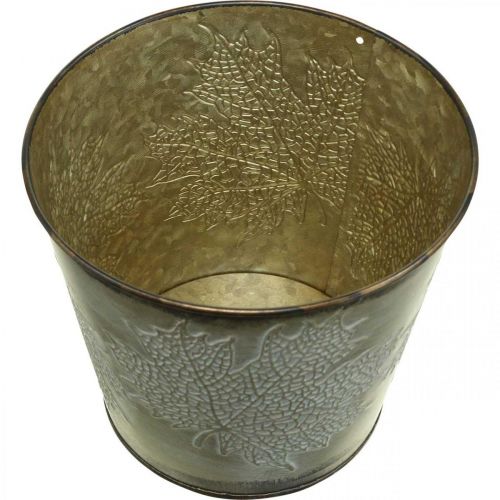 Product Autumn pot, planter with leaves, golden metal decoration Ø16.5cm H14.5cm