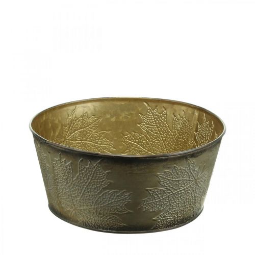 Product Autumn bowl, metal pot with leaf decoration, golden plant pot Ø25cm H10cm