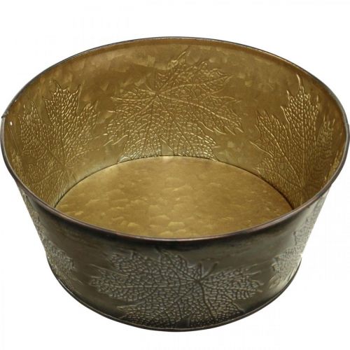 Floristik24 Autumn bowl, metal pot with leaf decoration, golden plant pot Ø25cm H10cm