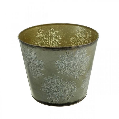 Floristik24 Plant pot, autumn decoration, metal vessel with leaves golden Ø25.5cm H22cm