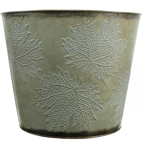 Product Plant pot, autumn decoration, metal vessel with leaves Golden Ø25.5cm H22cm