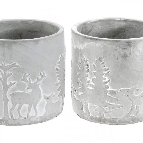 Floristik24 Plant pots with forest motif, Advent decoration, planter for Christmas, concrete decoration Ø10.5cm H11cm 4pcs