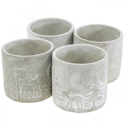 Floristik24 Plant pots with forest motif, Advent decoration, planter for Christmas, concrete decoration Ø10.5cm H11cm 4pcs