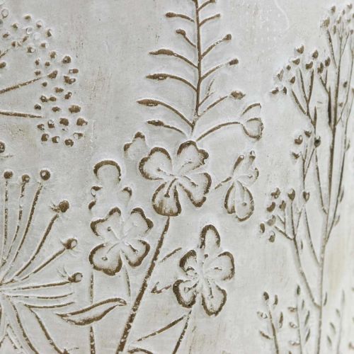Product Concrete flower pot white with relief flowers vintage Ø16cm
