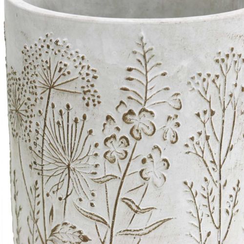 Floristik24 Vase Concrete White Flower Vase with Relief Flowers Ø12.5cm 2pcs
