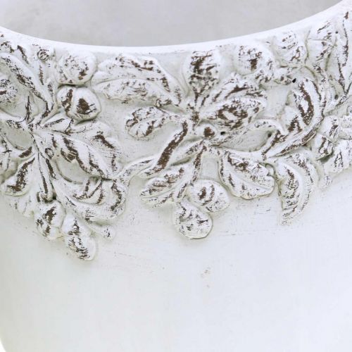 Floristik24 Ceramic vessel, flower pot with oak decor, plant pot green / white / gray Ø13cm H11.5cm set of 3