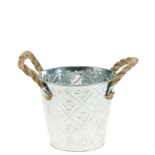 Plant pot with handles, decorative bowl with flower pattern, metal vessel Ø14.5cm