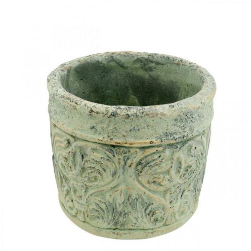 Plant pot antique look green, gold flower pot concrete Ø9.5cm H10.5cm