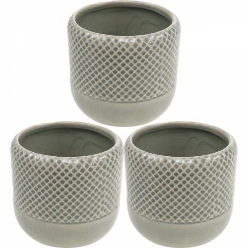 Ceramic planter, braided planter, ceramic pot Ø13cm 3pcs