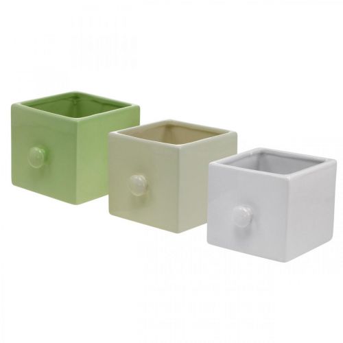 Product Planter ceramic, drawer for planting, square, 12×10.5×9.5cm 3pcs