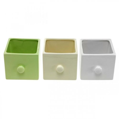 Product Planter Ceramic, Drawer for Planting, Square, 12×10.5×9.5cm 3 pcs