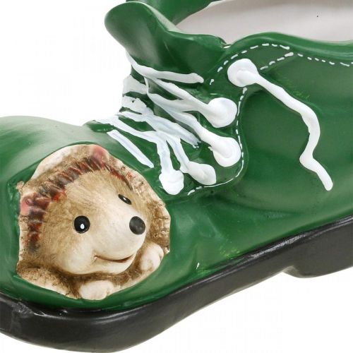 Product Planter decoration, green shoe with hedgehog, ceramic 14x13cm H13cm