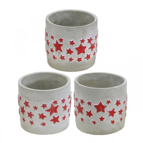 Product Ceramic decoration star pattern, planter, concrete look, Advent decoration Ø10.5cm H9.5cm 3pcs