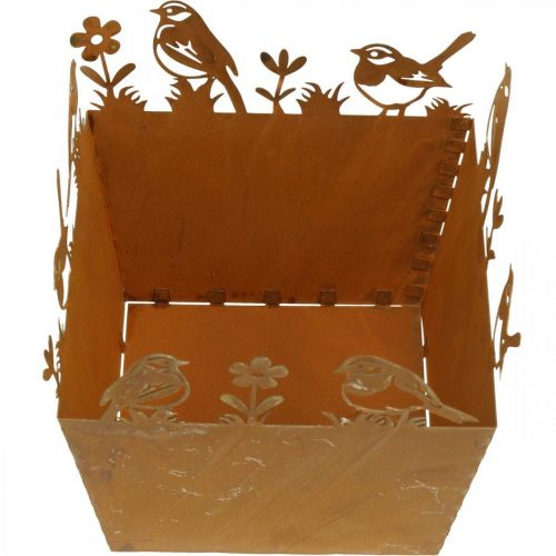 Product Plant pot, metal decoration with birds, cachepot, spring patina H15.5cm