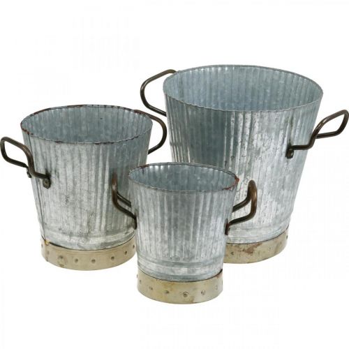Metal cachepot with handles vintage decoration Ø26 / 20 / 17cm set of 3