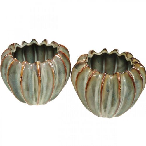 Floristik24 Ceramic pot, artful planter, planter turquoise, beige, brown Ø11.5cm H9cm 2pcs