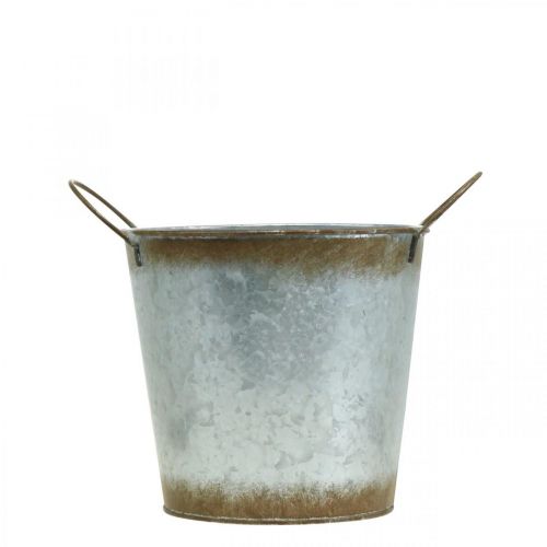 Product Planter made of metal, flower bowl, plant pot with handles silver, patina Ø18cm H20cm