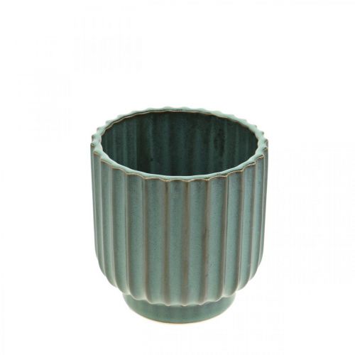 Floristik24 Plant pot, ceramic vessel, corrugated planter green, brown Ø11.5cm H12.5cm