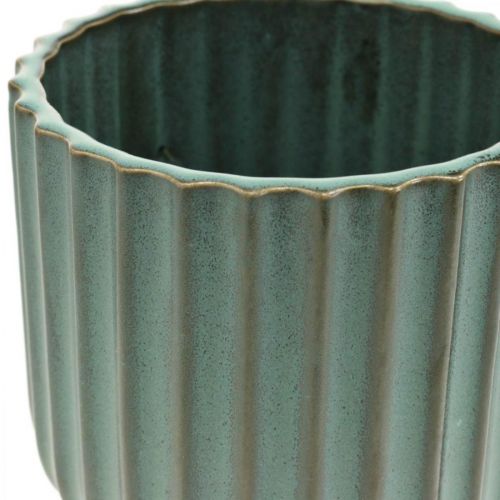 Floristik24 Plant pot, ceramic vessel, corrugated planter green, brown Ø11.5cm H12.5cm