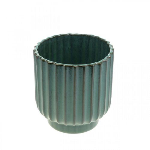 Floristik24 Ceramic planter, table decoration, corrugated planter green, brown Ø13.5cm H13cm