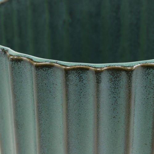 Floristik24 Ceramic planter, table decoration, corrugated planter green, brown Ø13.5cm H13cm