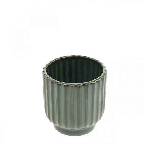 Floristik24 Mini flower pot, ceramic planter, corrugated planter green, brown Ø8cm H8.5cm